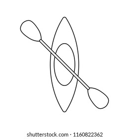 Icon of kayak and paddle . Thin line design. Vector illustration.