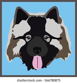 Icon with Keeshond dog. Vector illustration in flat style.