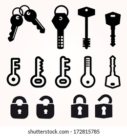 Icon Key, Black Silhouette Vector, decorative items
