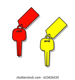 Icon of the key from the door lock with the tag on the ring, The key for an English lock with a fob