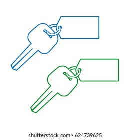 Icon of the key from the door lock with the tag on the ring, The key for an English lock with a fob