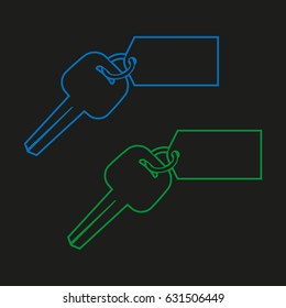 Icon of the key from the door lock with the tag on the ring, The key for an English lock with a fob