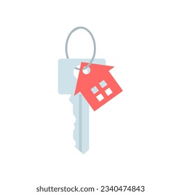 Icon of a key with keychain house symbol on a white background