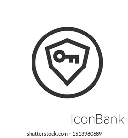 Icon key shield in black and white Illustration.