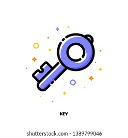 Icon Of Key Which Symbolizes Strong Password Or Keywords For SEO Concept. Flat Filled Outline Style. Pixel Perfect 64x64. Editable Stroke