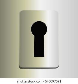 Icon with keyhole, blank button template  realistic metal texture, for users interfaces, applications and apps, EPS 10 contains transparency