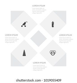 Icon kid set of cradle, tower, nipple and other vector objects. Also includes pacifier, infant, cradle elements.