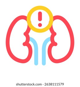 An icon of kidneys with an exclamation point indicates a potential medical issue, representing healthcare concerns and warning signs in health presentations.