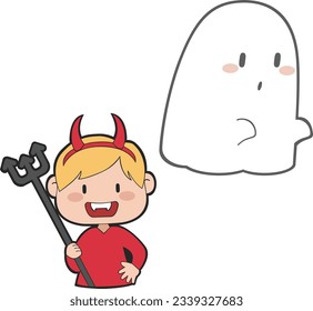 Icon Kids Wearing Halloween Costume Ready for Halloween Party. Simple Cute Icon