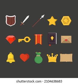 Icon kit for a games. Vector set of elements. Illustration in flat design