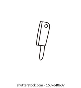 Icon of a kitchen knife, an axe on an isolated background. Hand drawing, vector. The element is designed for menu design, printing, cafes, logos, websites.