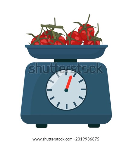 The icon of the kitchen or market scales. Measuring weighing device for products. Vector illustration on a white background.