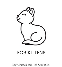 An icon of a kitten in vector, symbolizing products or care for kittens, with an editable stroke.