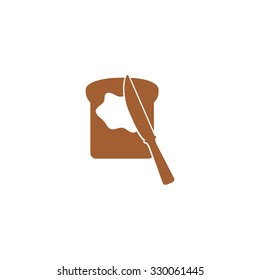 Icon knife with butter on bread.