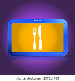 Icon of knife and fork. Icon cafe or restaurant. Specular reflection. Made vector illustration