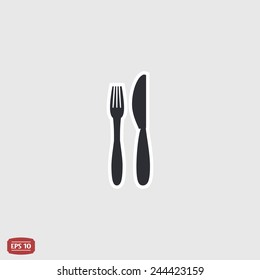 Icon of knife and fork. Icon cafe or restaurant. Flat design style. Made vector illustration