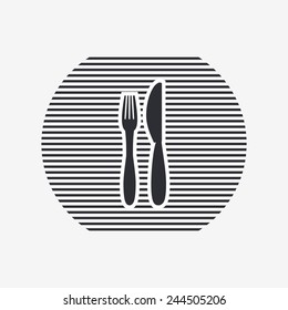 Icon of knife and fork. Icon cafe or restaurant. Flat design style. Made vector illustration