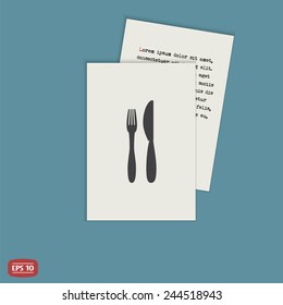 Icon of knife and fork. Icon cafe or restaurant. Flat design style. Made vector illustration