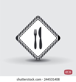 Icon of knife and fork. Icon cafe or restaurant. Flat design style. Made vector illustration