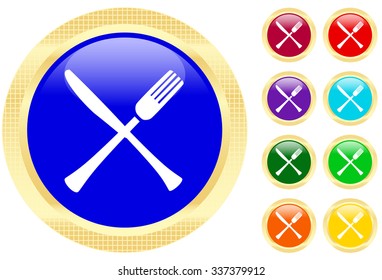 Icon of knife and fork on shiny buttons