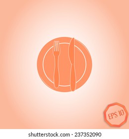 Icon knife, plates and forks. Cafe restaurant. Flat design style. Made vector illustrator