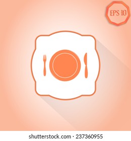Icon knife, plates and forks. Cafe restaurant. Flat design style. Made vector illustrator