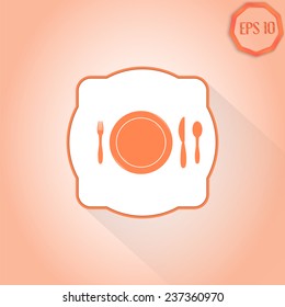 Icon knife, plates and forks. Cafe restaurant. Flat design style. Made vector illustrator