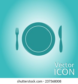 Icon knife, plates and forks. Cafe restaurant. Flat design style. Made vector illustrator