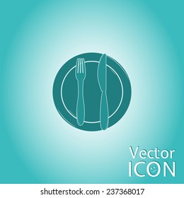 Icon knife, plates and forks. Cafe restaurant. Flat design style. Made vector illustrator