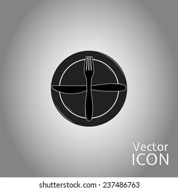 Icon knife, plates and forks. Cafe restaurant. Flat design style. Made vector illustrator