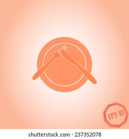 Icon knife, plates and forks. Do not like concept. Cafe restaurant. Flat design style. Made vector illustrator