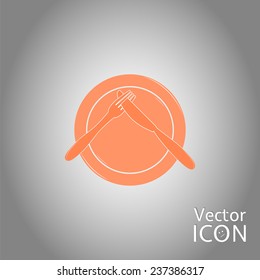 Icon knife, plates and forks. Do not like concept. Cafe restaurant. Flat design style. Made vector illustrator