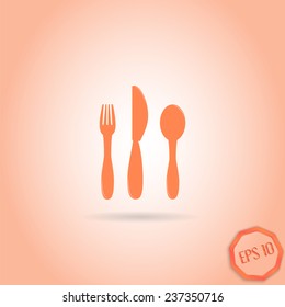 Icon knife, spoon and fork. Cafe restaurant. Flat design style. Made vector illustrator