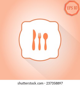 Icon knife, spoon and fork. Cafe restaurant. Flat design style. Made vector illustrator
