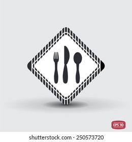 Icon knife, spoon and forks. Cafe restaurant. Flat design style. Made vector illustration