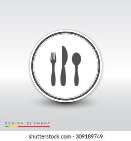 Icon knife, spoon and forks. Cafe restaurant. Flat design style. Made vector illustrator. Emblem or label with shadow.