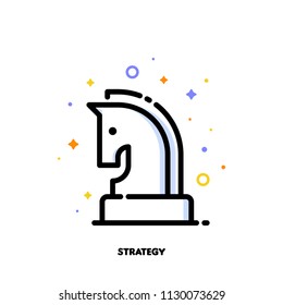 Icon of knight chess piece for business plan or strategy concept. Flat filled outline style. Pixel perfect 64x64. Editable stroke