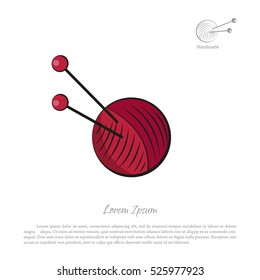 Icon of knit and handwork. A ball of yarn with knitting needles. Vector illustration