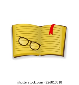 Icon of knowledge in the form of books with glasses.