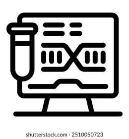 Icon of a lab computer analyzing dna structure with a test tube next to it