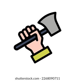 icon Labor Day with concept hand holding axe. editable file, vector illustration.