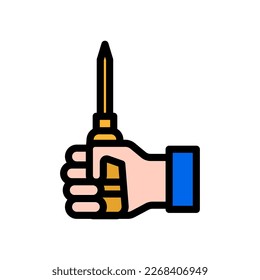icon Labor Day with concept hand holding screwdriver. editable file, vector illustration.