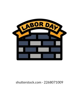 icon labor day with concept ribbon, labor rights, labor tools, helmet, worker. editable file, vector illustration.