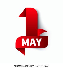 Icon labor day,first of may. Red ribbon is number one isolated. Design element. Vector illustration