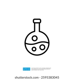 Icon of a Laboratory Flask with Liquids and Microorganisms in a Scientific Research Setting