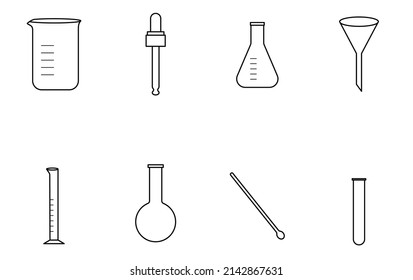 Icon laboratory glassware set isolated on white background. 