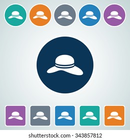 Icon of Lady's Hat in Multi Color Circle & Square Shape. Eps-10.