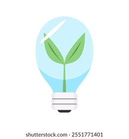 The icon of a lamp and green leaves is an example of a lamp that uses environmentally friendly energy. Vector illustration on white background.