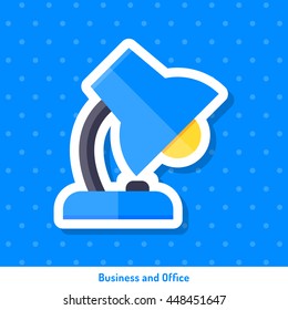 Icon of lamp on blue background in flat style. Sign, symbol, sticker for web design.