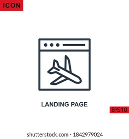 Icon Landing Page with template and plane. Outline, line or linear vector icon symbol sign collection for mobile concept and web apps design.